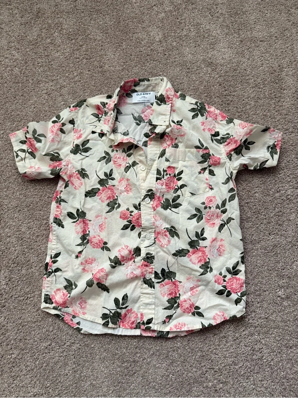 Old Navy Kids Floral Button-Up Shirt in Cream and Pink Youth Size M (8)